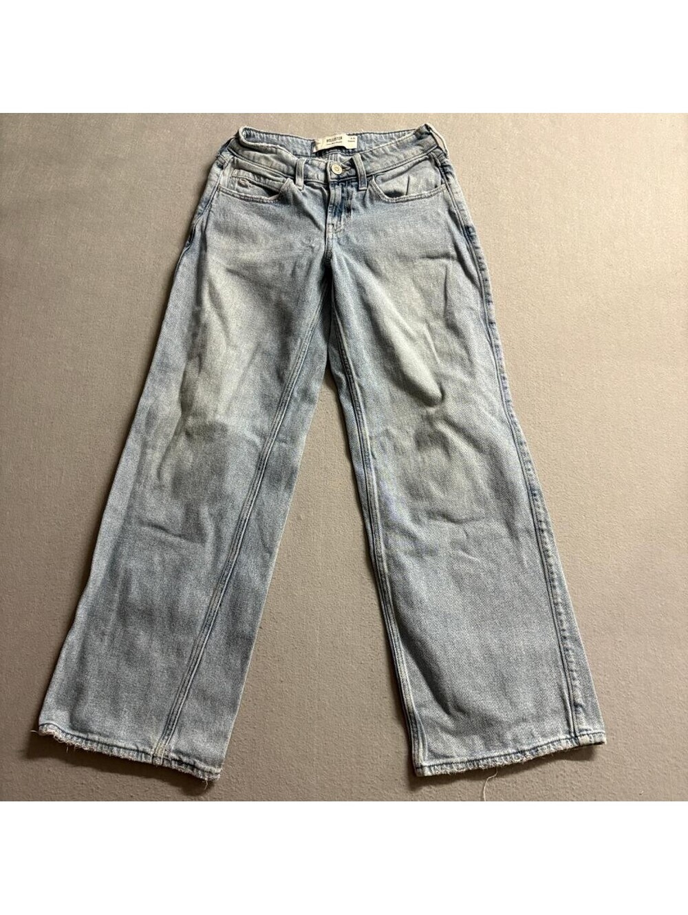 Hollister Low Rise Baggy Jeans Womens 00R W24 Light Wash Distressed Bow Pocket